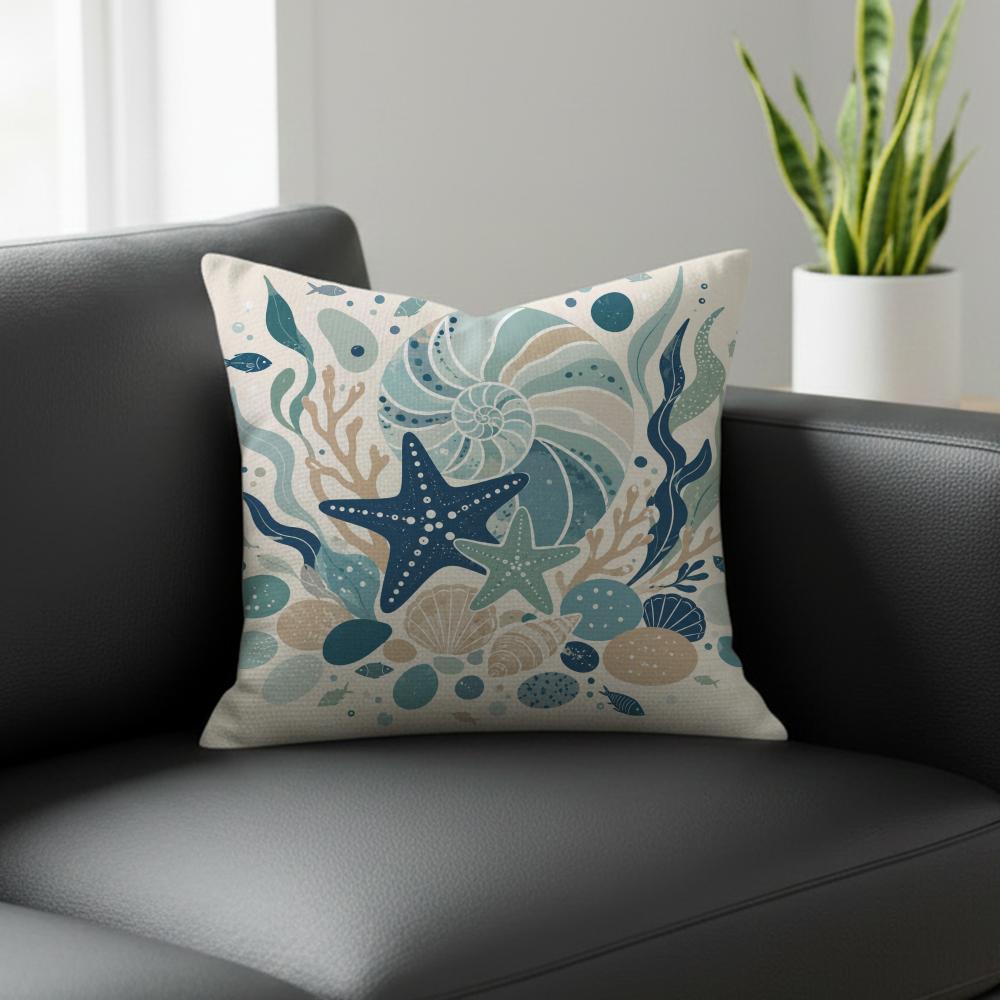 Pattern Aquatic Creature Pattern Cushion Cover Natural Linen Pillowcase Set AllinOne Decor for Sofa Bedroom Chair