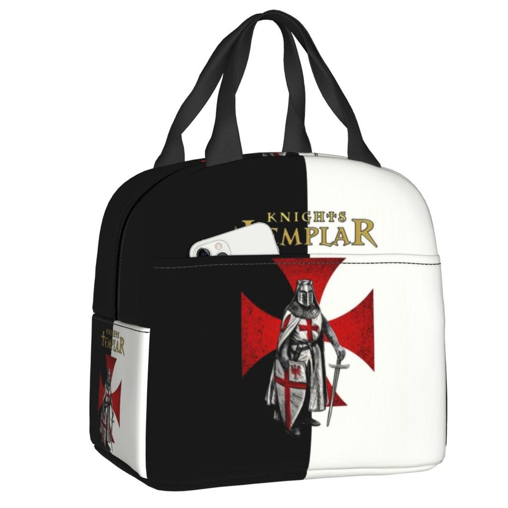 Templar Knight Jerusalem Cross Seal Medieval Warrior Symbol Thermal Insulated Lunch Bag Women Resuable Lunch Tote Food Box