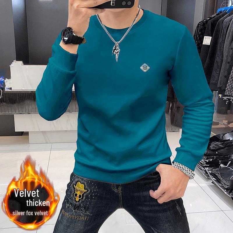 Men's European Trendy Hoodie - Long Sleeve, Round Neck, Warm for Autumn/Winter, High Quality with Inlaid Logo.