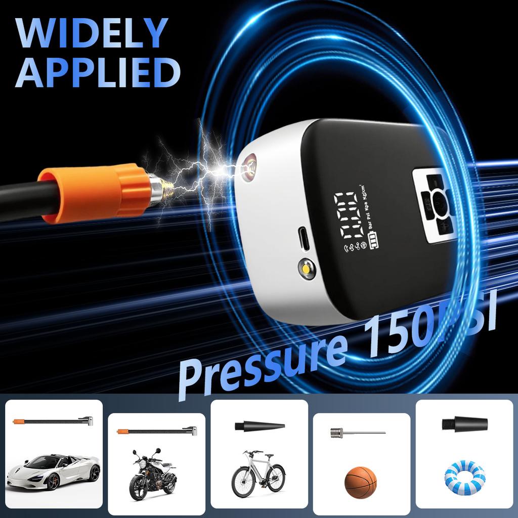 Portable Wireless Digital Air Pump for Car Motorcycle Bike Tire Inflator with Auto Stop Charging Smart Electric Pump White