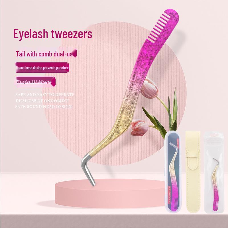 

Frosted Stainless Steel Eyelash Extension Tweezers with Comb and Round Head