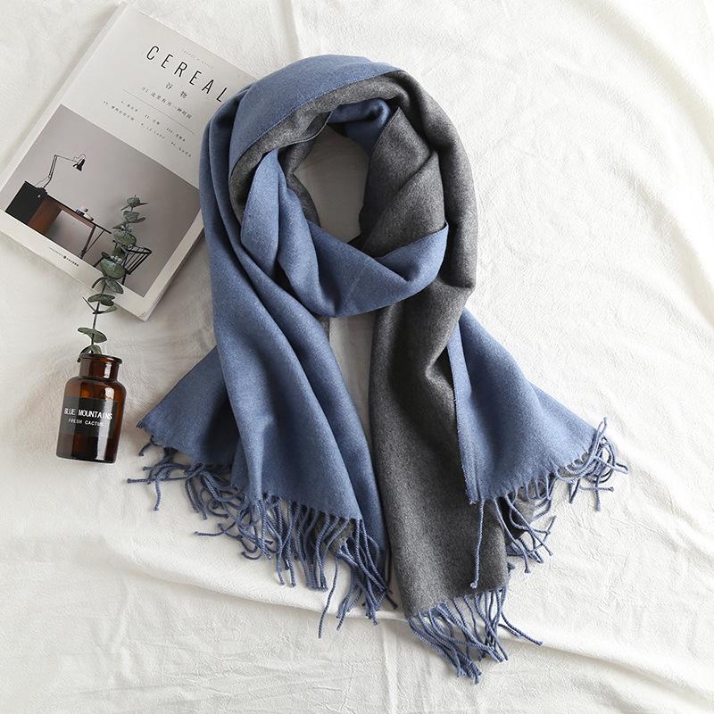 Dual-Color Korean Imitation Cashmere Scarf with Tassels - Cozy Autumn/Winter Shawl Available In 20 Colors