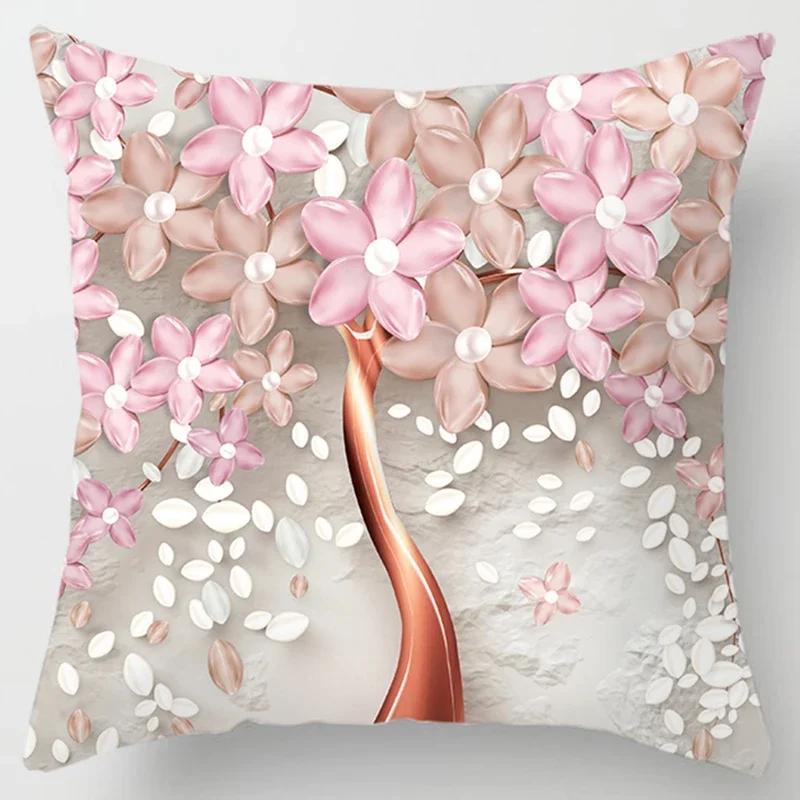 Square Pillow Case, D Printing Flower, Elegant and Fresh, Home Decoration, Living Room Sofa Cushion Cover, Pillow Case