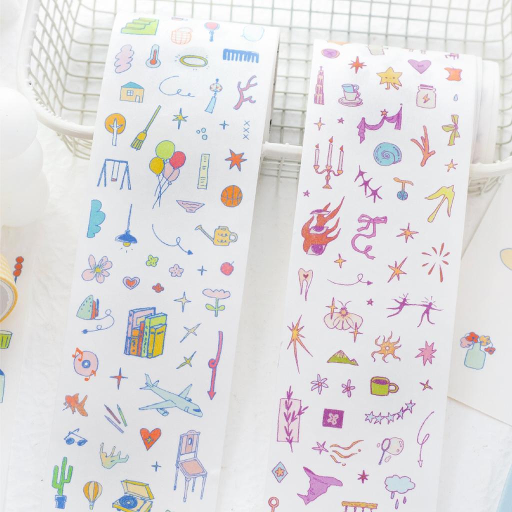 200cm/Roll INS Cartoon Masking Tapes Daily Life Decorative Label Stickers for Journal Scrapbooking Diary Album Stationery Tape