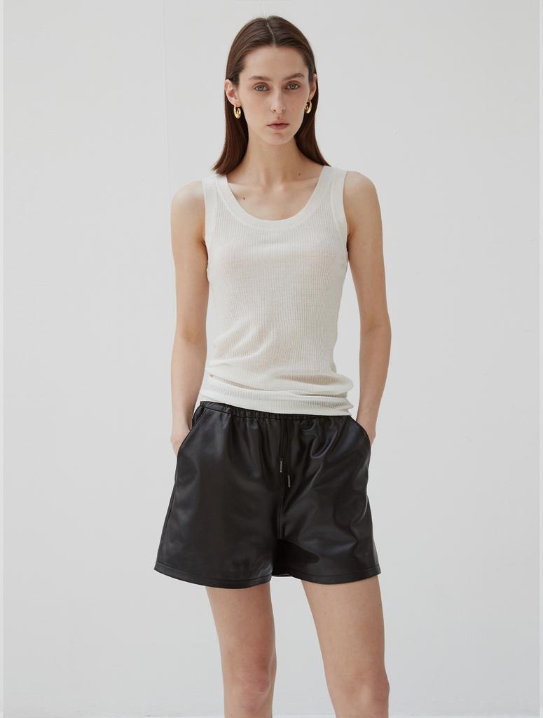 Beleudemaleu Italian Nappa Lambskin Banding Shorts