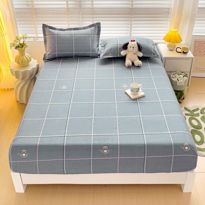 Washed Cotton Fitted Sheet with Elastic Bands Non Slip Adjustable Mattress Cover Printed  Pure Cotton  for Double King Queen