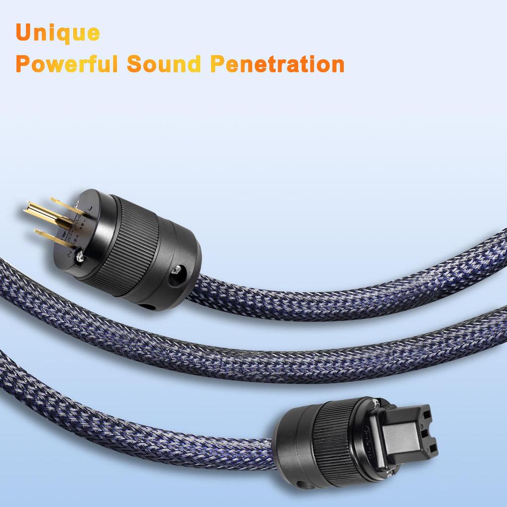 HiFi Power Braided Sleeved Amplifier Power Copper Shielded and Layered OD Audiophile High End AC Power Cable with 24K Gold Plated US Cable, Cord,