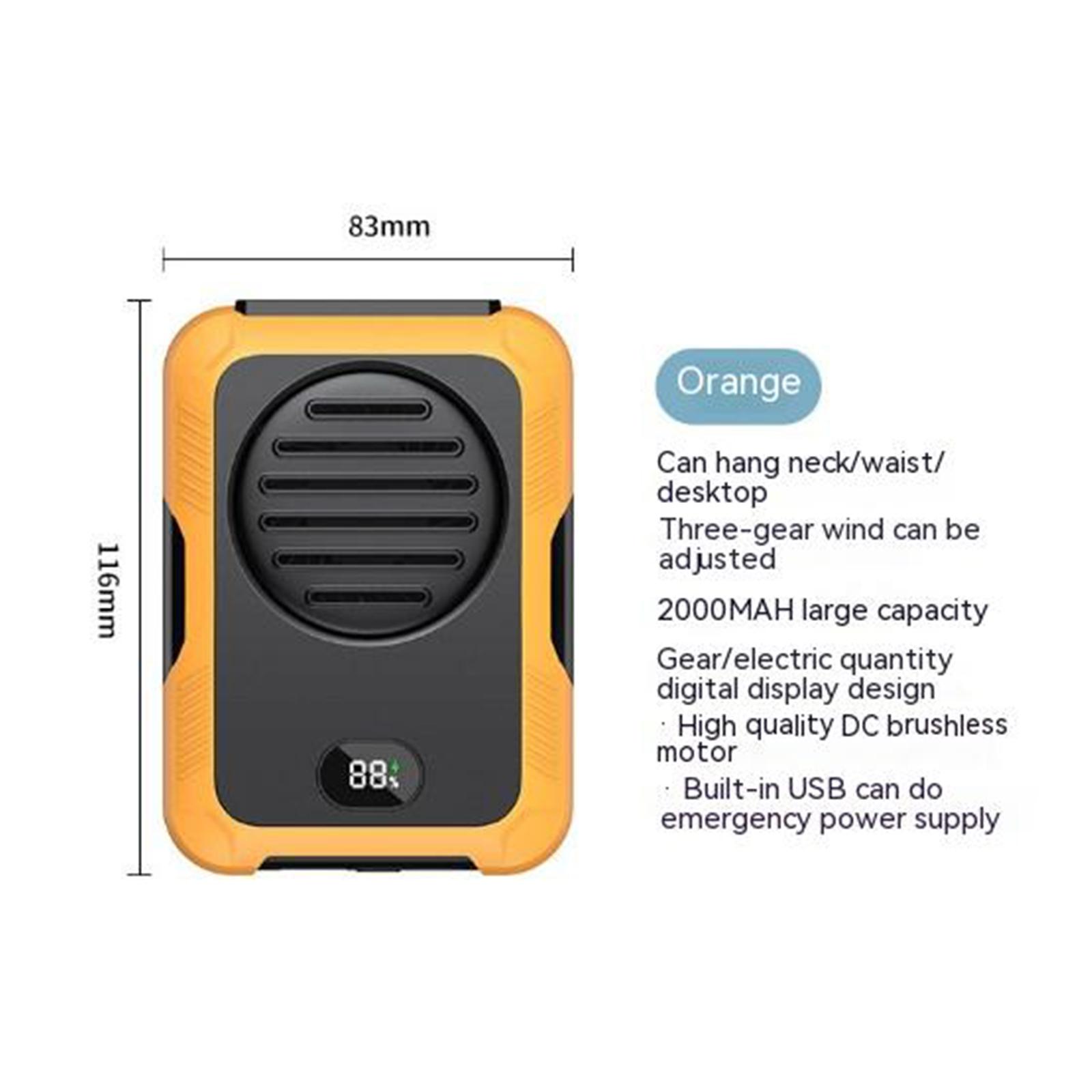 

Portable Hanging Neck Fan Multipurpose Digital Display Screen Bladeless Usb Air Cooling Electric Fan DQ223-orange 2000mAH#0
