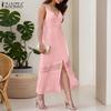 ZANZEA Women Summer V-Neck Sleeveless Lace Patchwork Casual Dress