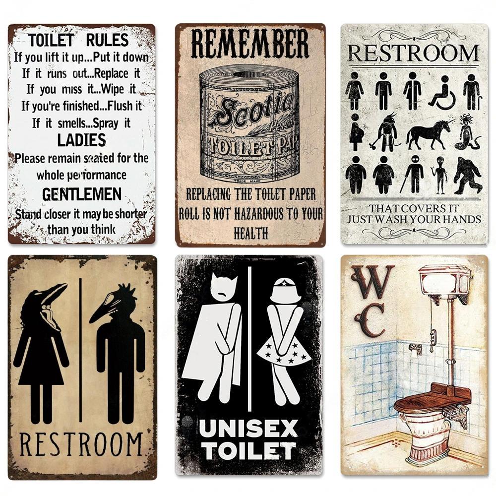 Toilet Sign Vintage Funny Metal Posters Tin Sign WC Lavatory Toilettes Wall Art Bathroom Restroom