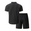 Men's Color Collared Cardigan Short-sleeve Shirt And Shorts Casual Set