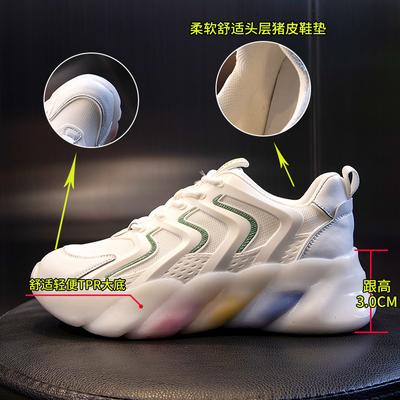 Regenbogenboden Papa-Schuhe Damen Frühling 2025 neue Leder Damen Schuhe dicksohlige erhöhte Sport- und Freizeit-Laufschuhe Damen