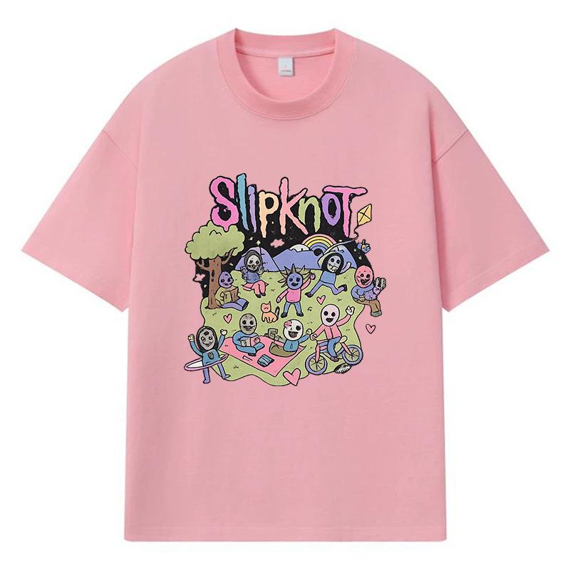 

2026 Slipknot Графічна футболка Y2k Harajuku Streetwear 100% Бавовна Повсякденна Оверсайз Літня Чоловіча Футболка L рожевий