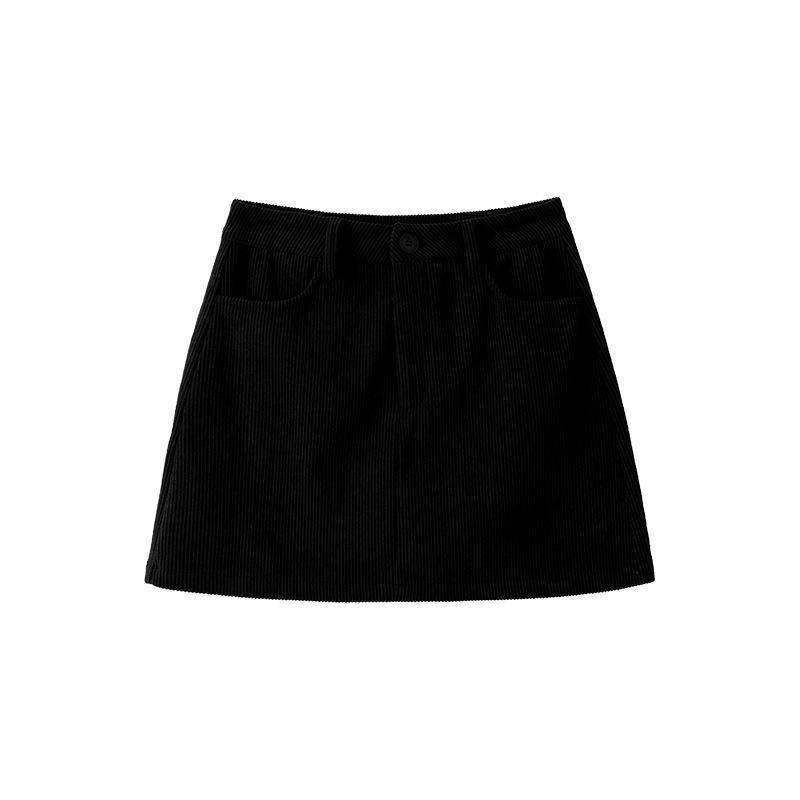 

Spring New Fashion Casual High-waisted A-line Skirt Solid Color Simple Commuting Temperament S чёрный