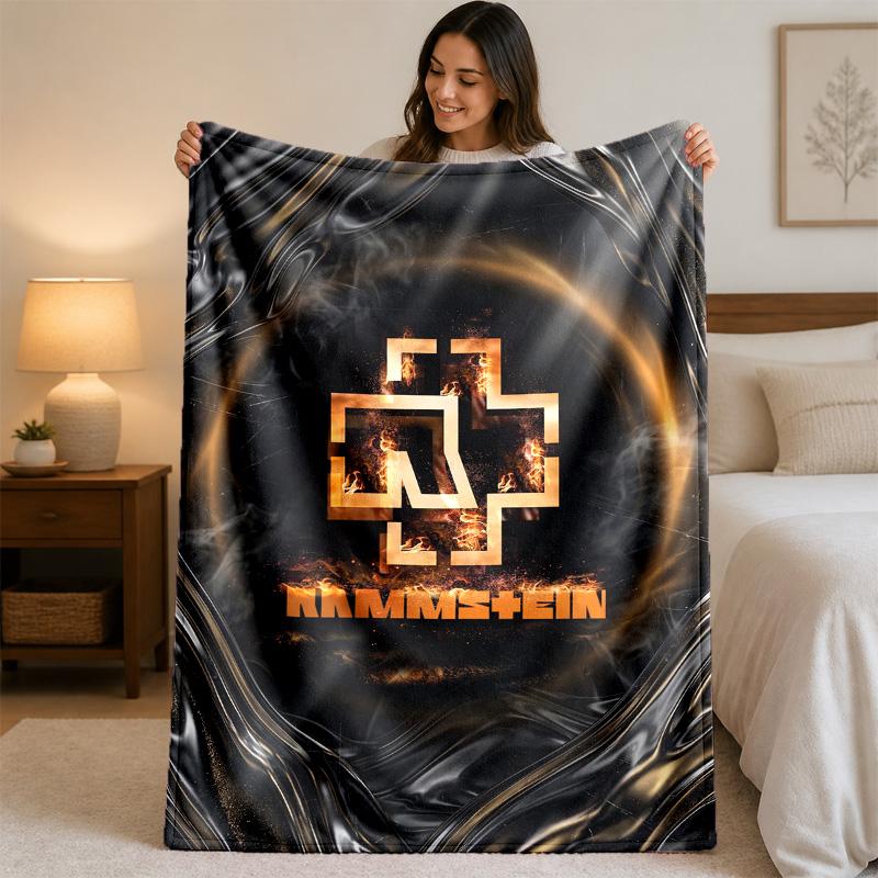 Rammstein Print Flannel Blanket Cozy Lightweight Plush Throw Blanket For Bed Sofa Household Use