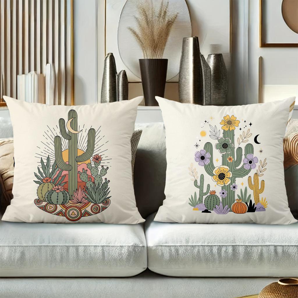Cactus Floral Patterned Throw Pillow for Home Decor Polyester Pillowcase, Sofa Decorative Cushion Cov Headboard Pillow