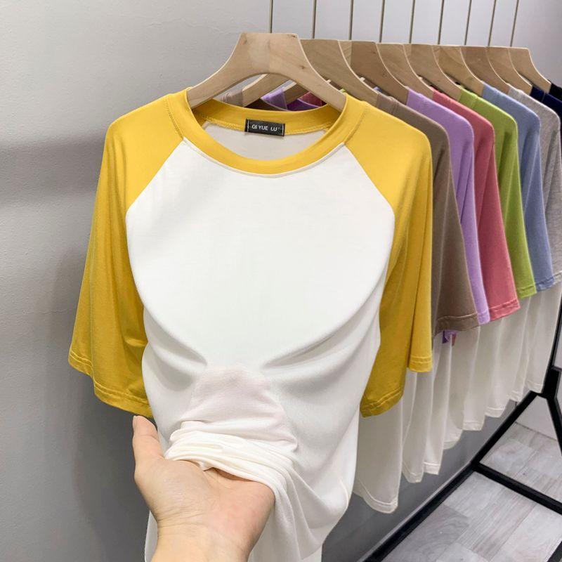 

Модальная свободная футболка с контрастным низом, с коротким рукавом Yellow M (recommended 40.00 kg-50.00 kg