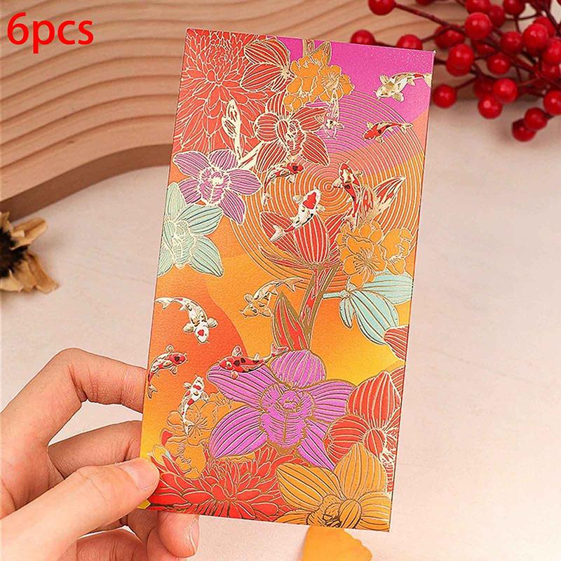 6pcs New Red Envelope Universal Koi High-end Envelope Wallet Spring Festival Wedding Lucky Blessing Red Envelope