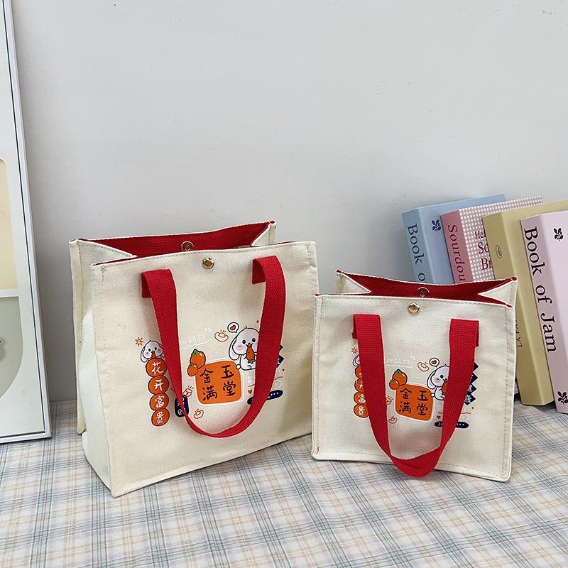 Fashion women's canvas underarm bag New cartoon printed bento bag Large capacity tote bag