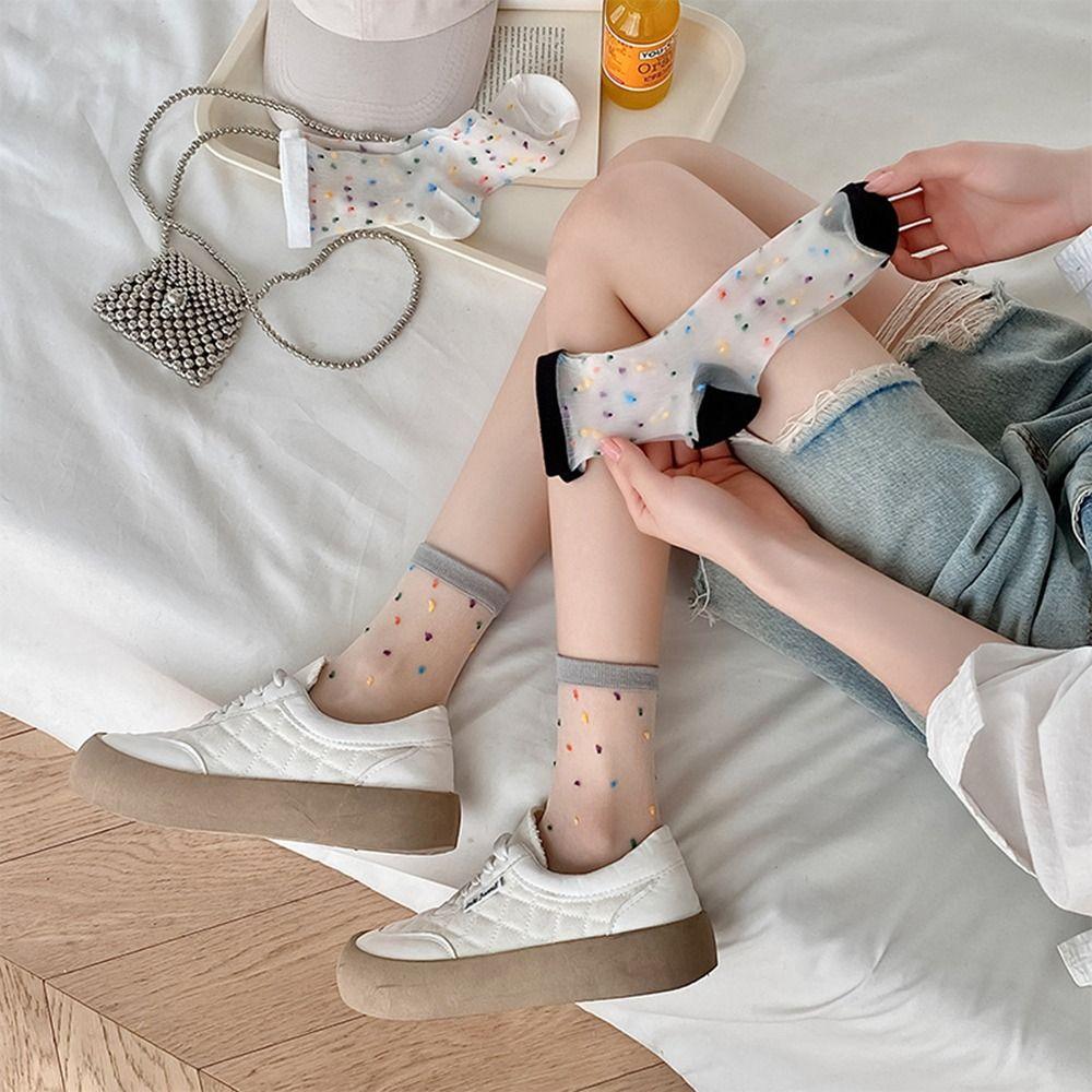 

Calf Socks Japanese Thin Glass Silk Socks Female Hosiery Middle Tube Socks Balletcore Mesh Socks