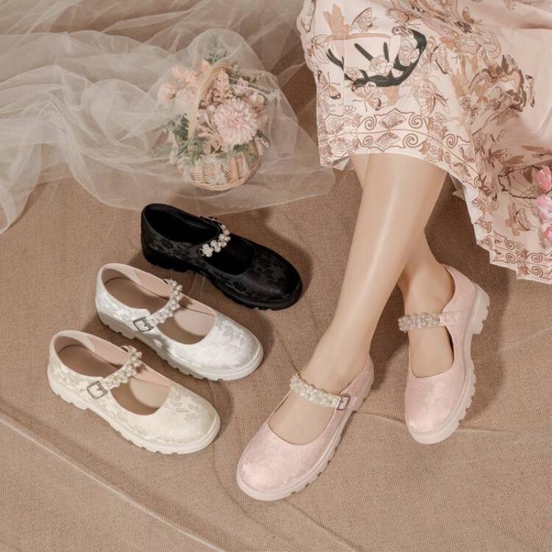 New girls' single shoes rubber sole medium and older children's shoes four seasons girls' student shoes buckle Chinese style children's Hanfu shoes