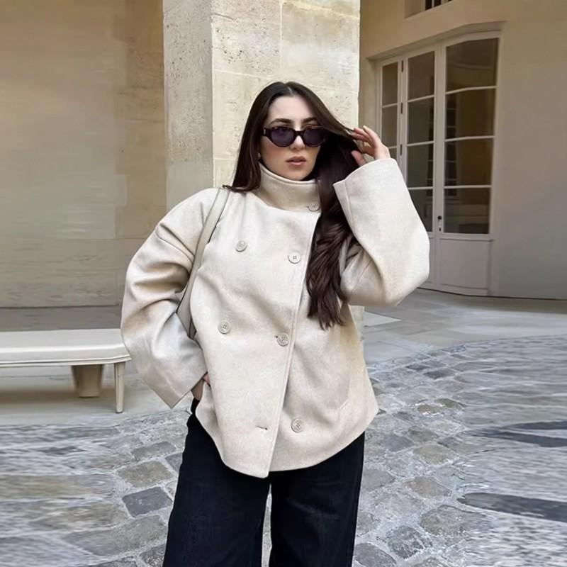 Womens Oversized Wool Blend Coat With Notched Lapel Single Breasted Loose Fit Short Length Fall 2025