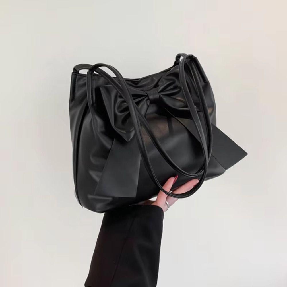 Bucket Bag PU Bow Shoulder Bag Korean Style Fashion Underarm Bag Elegant INS Tote Bag Children