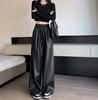 Women's Spring and Autumn Solid Color PU Leather Pants High Waist Loose Casual Long Pants