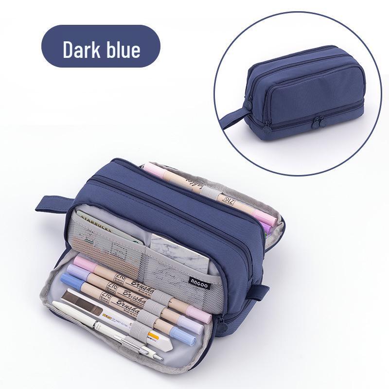 Double Layer Solid Color Pencil Case - Korean & Japanese Style, Large Capacity for Boys and Girls, Middle School Students