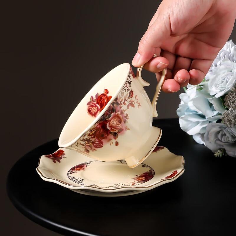 Retro Rose Gold-Rimmed Ceramic Coffee Cup & Saucer