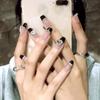 Long French Heart Chain Detachable Nail Art with Diamond Detailing and Jelly Glue