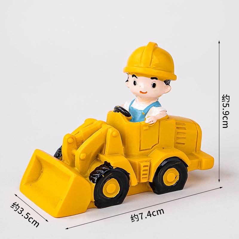 Construction Vehicle Cake Toppers: Excavator, Bulldozer, Roadblock Inserts, Figurines for Boys' Birthday