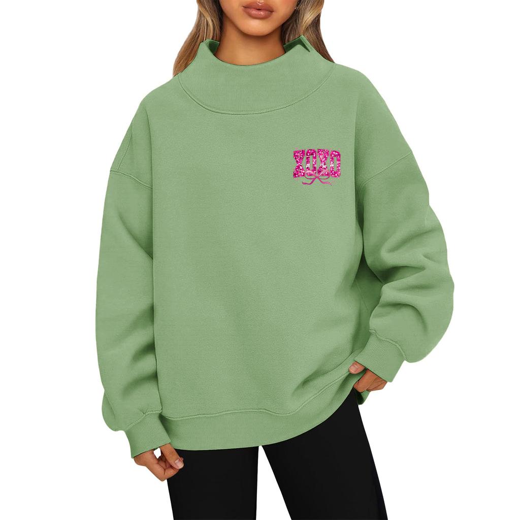 Dam Alla hjärtans dag Tryck Mode Lös Hög Krage Långärmad Enfärgad Sweatshirt Pullover