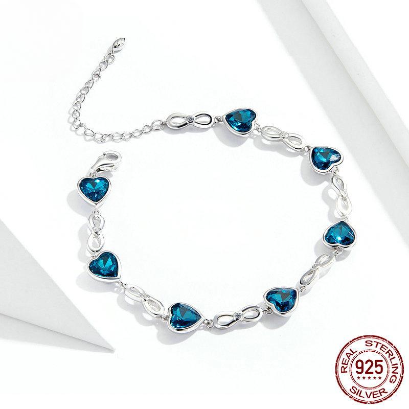 Bracelet en argent Sterling S925 plaqué platine, Station d'eau autrichienne, Bracelet en argent pour femmes