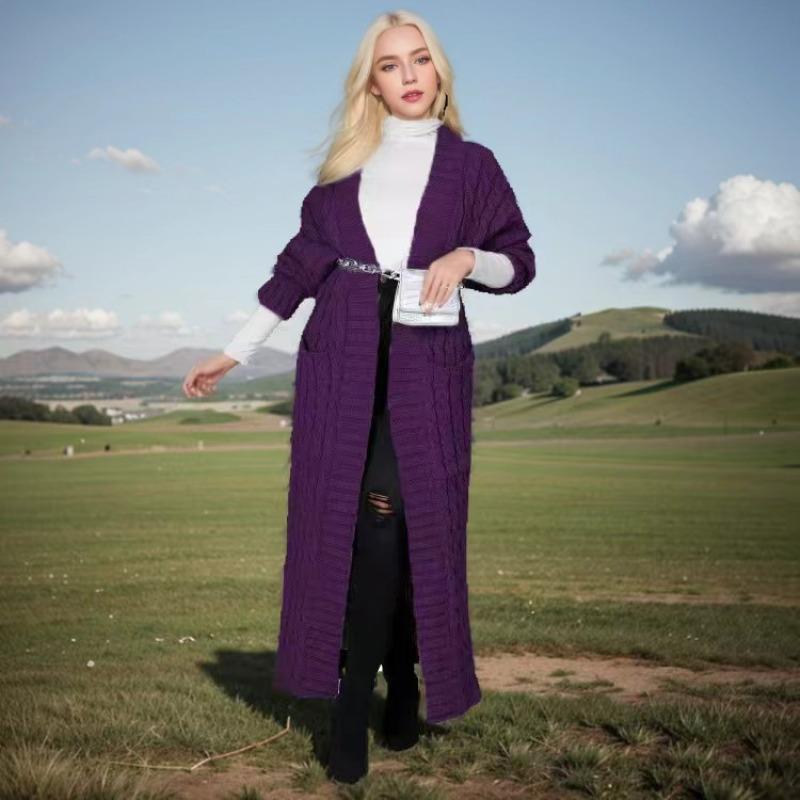 Women's Long Knit Cardigan with Pockets and Elegant Design