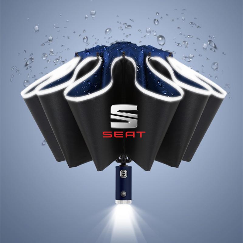 Automatic Reflective Stripe Reverse Led Light 10 Ribs Windproof Umbrellas For Seat leon fr mk2 mk3 lbiza Altea car Accessories plm056