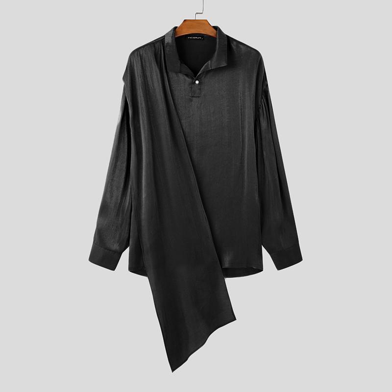 

INCERUN Men Long Sleeve Shoulder Ribbon Glitter Loose Shirts Tops 5XL чёрный