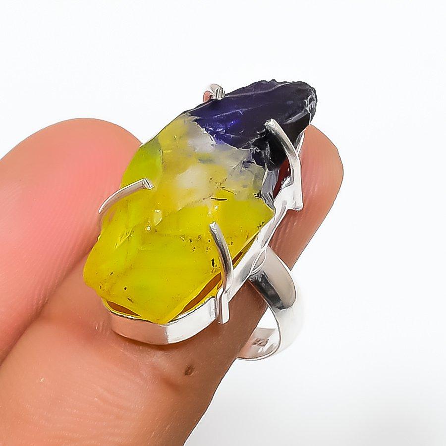 

Bi-Color Druzy Gemstone Handmade 925 Sterling Silver Jewelry Ring Size 7 GK-1510