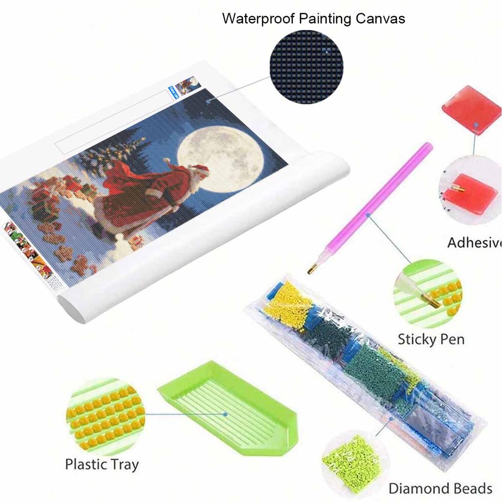 DIY Diamond Painting Kit Santa Moonlit Snow 5D Full Drill Canvas Art Relaxing Stress Relief Craft for Adults and Beginners Christmas Decor