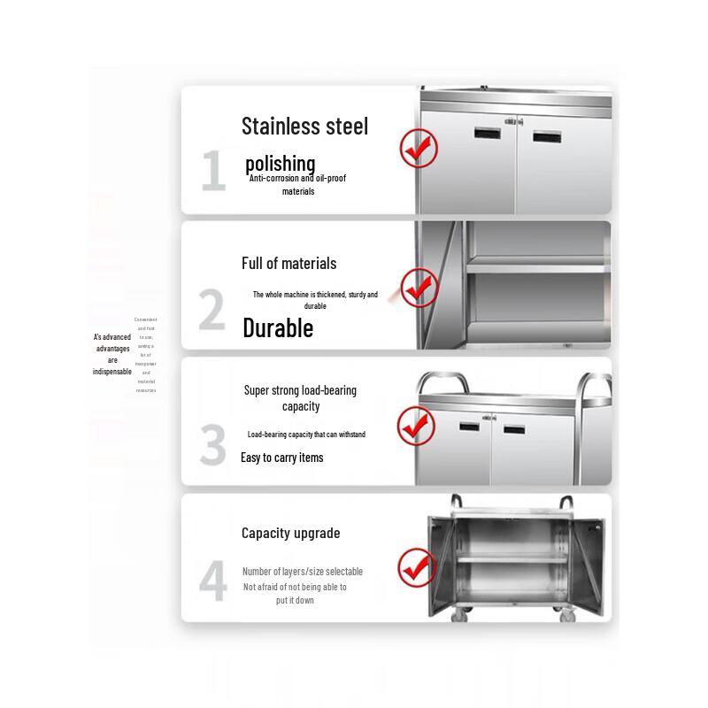 JunDingYing Stainless Steel 3-Tier Serving Cart with Doors