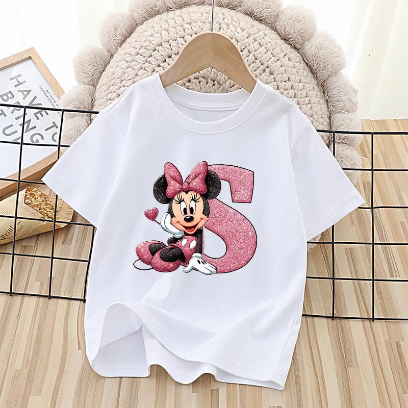 Disney Mickey Minnie Mouse Kids Cotton T-Shirts Anime Cartoon Printed Letter Tops Summer Pullover Casual Children Clothes Gift