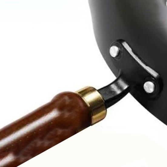 Traditional Wok Hammered Iron Pan with Non-Stick Coating Wooden Handle Frying Pan