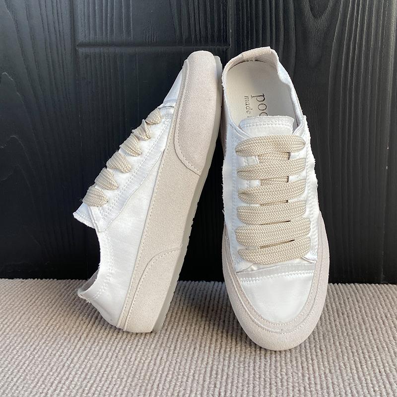 2024 Spring Autumn Flat Bottom White Silk Spanish Niche Canva Women's Single Shoes Sport Casual Shoes Rubber Materia