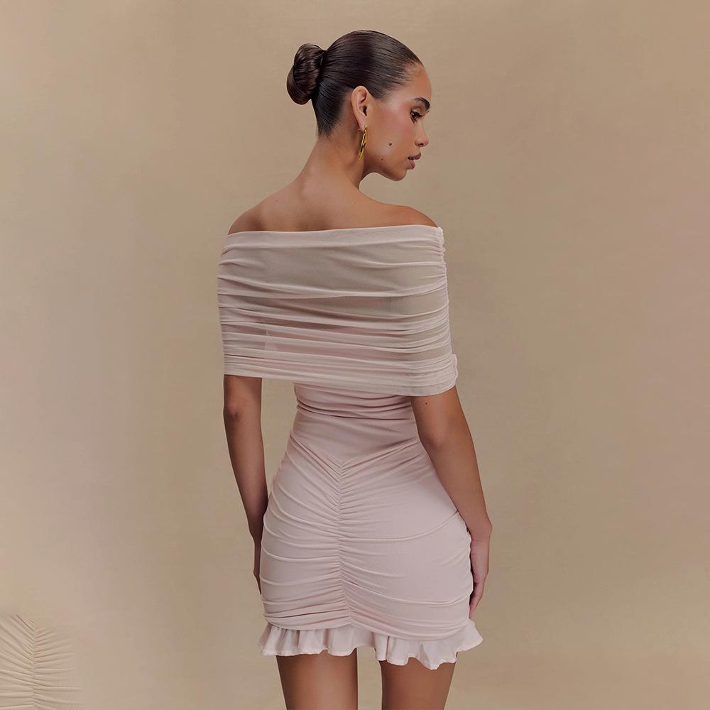 New women's sexy off-the-shoulder dress, European and American sexy tube top slim ruffle hip skirt