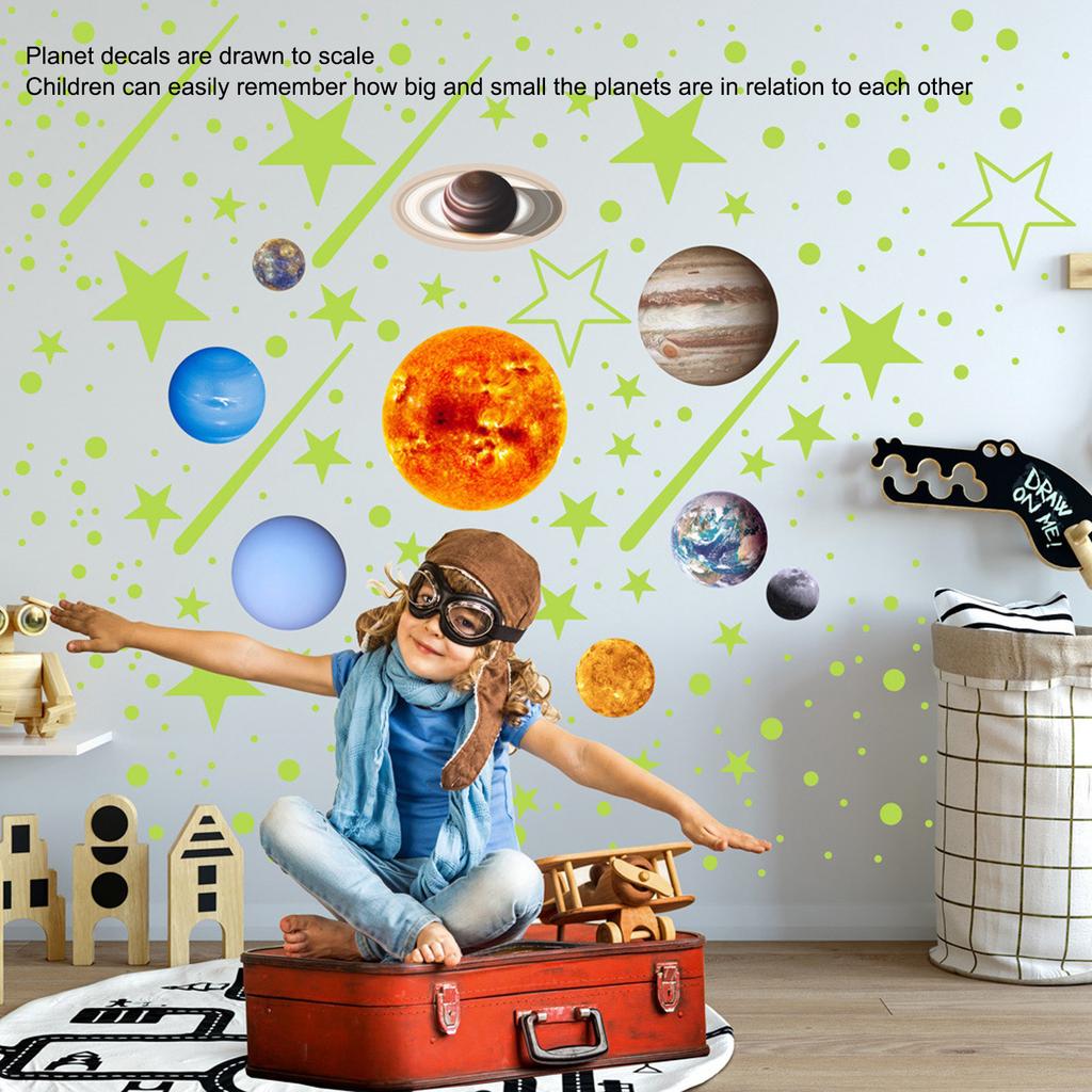 14pcs Glowing Planets Wall Stickers Glow in The Dark Star Solar System Decal for Children Bedroom Nursery