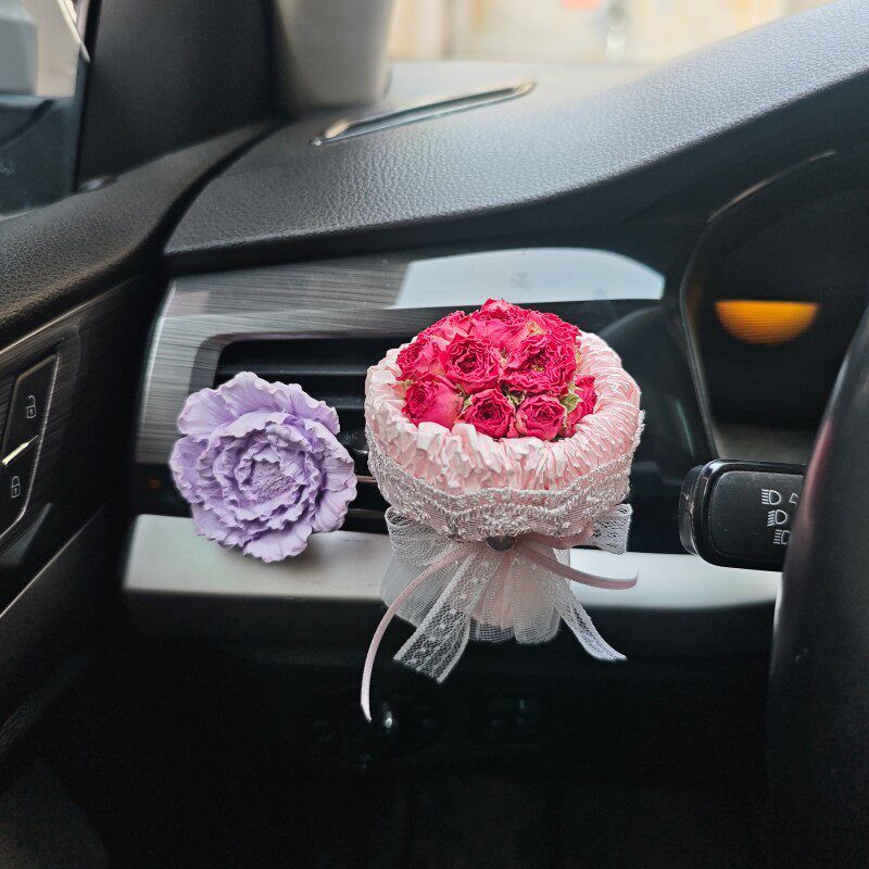 Car Air Freshener Rose Eternal Flower Bouquet Air Vent Decoration Aroma Diffuser Stone Car Fragrance Ornament High-End Gift