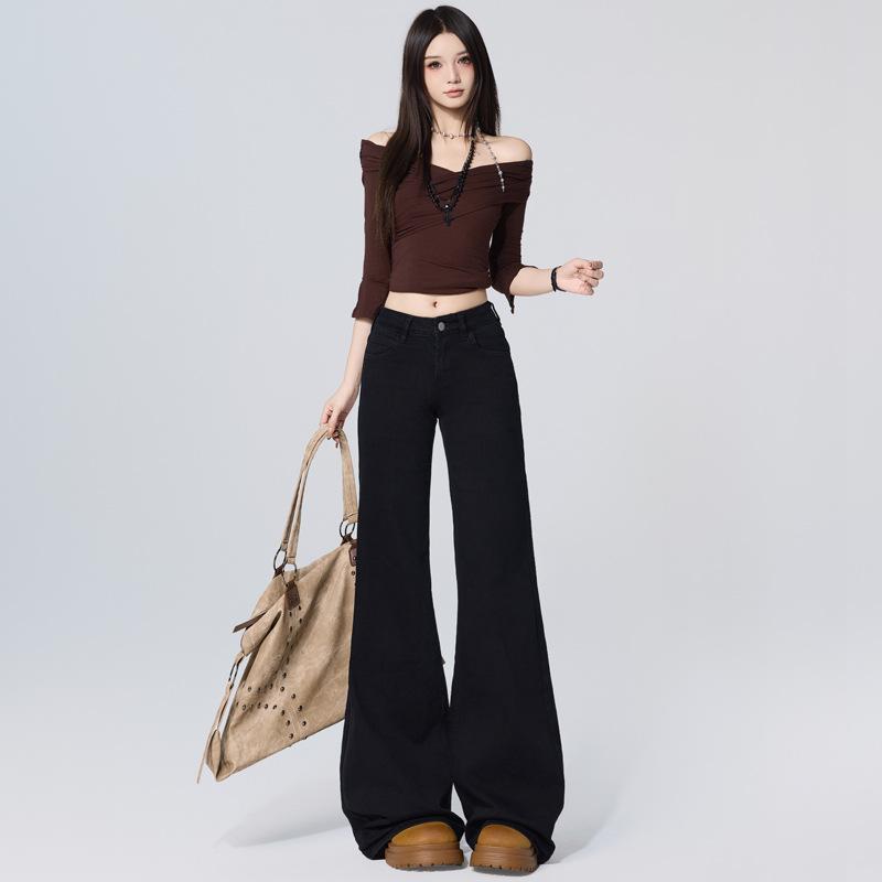 American Spice Girl low-rise flared pants slim-fitting and thin and drape floor-mopping versatile jeans for women in autumn and winter