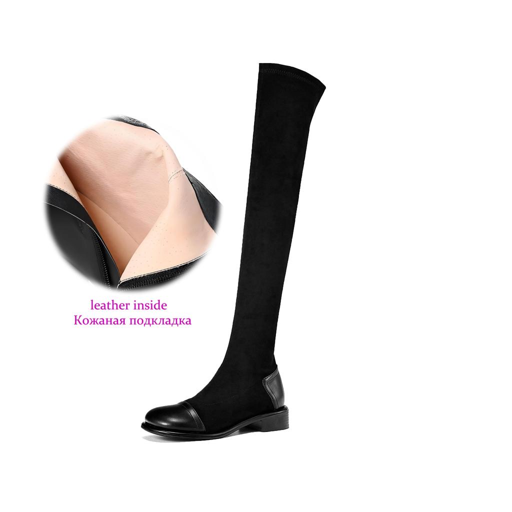 Krazing Pot Flock Autumn Winter Shoes Low Heels Size 43 Long Boots Slip On Stretch Over-the-knee Boots