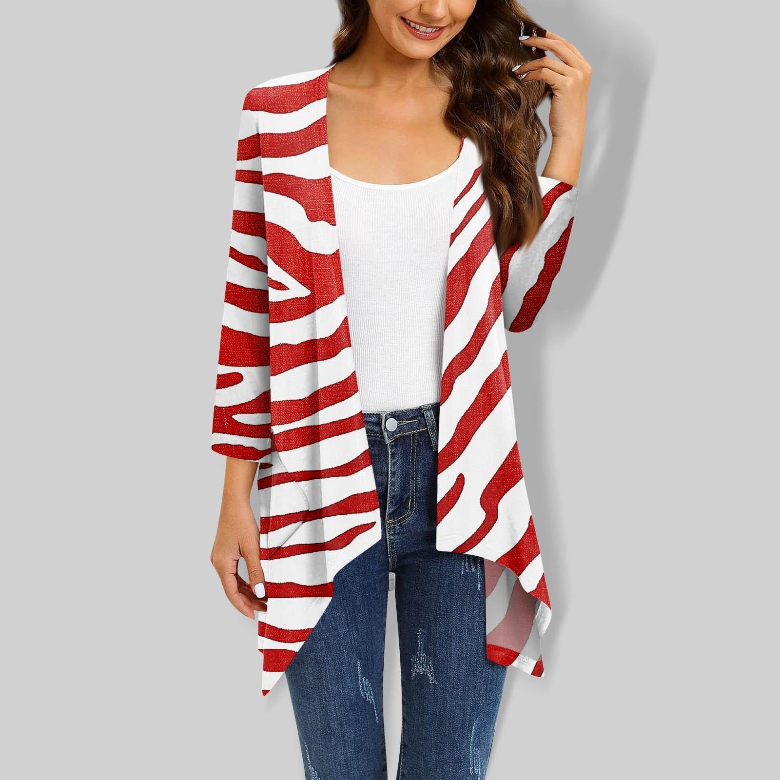 

Жіноче легке та тонке пальто, нестандартний кардиган з принтованими рукавами та кишенями XXXL червоний