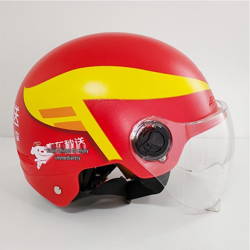 Universal Red Summer Takeout Rider Helmet: Four Seasons Breathable, Sun-Protective Half Helmet